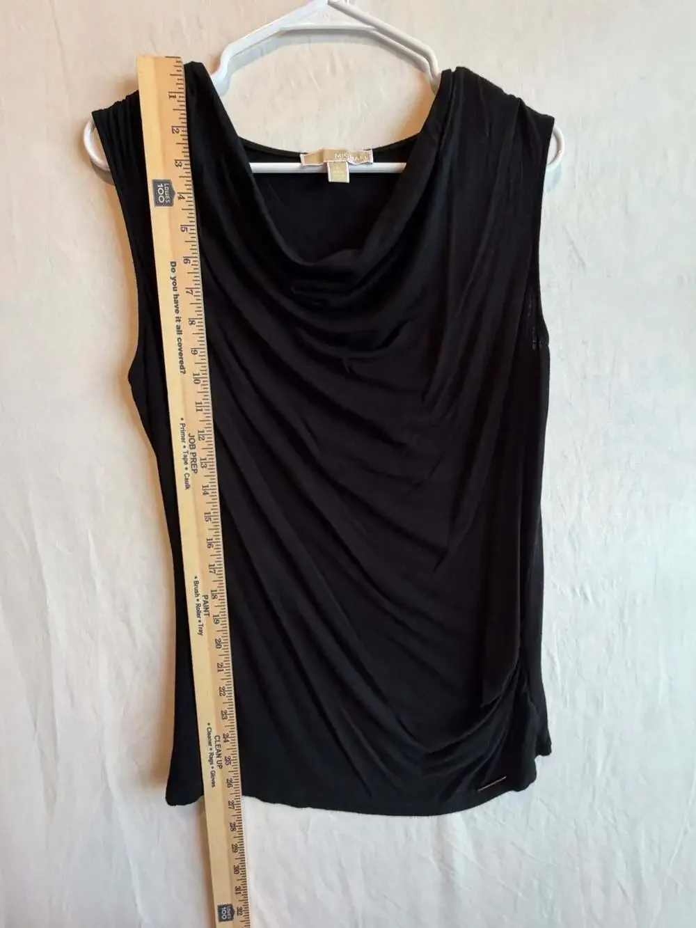Michael Kors Women's Black Sleeveless Cowl Neck Top with Logo Plate